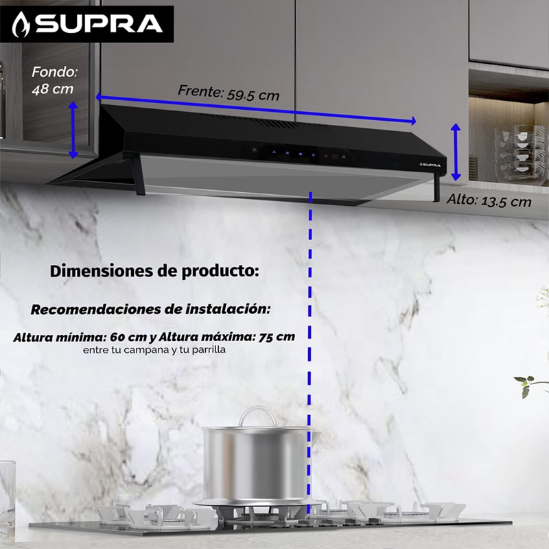 Campana Extractora de Pared Negro Mate con Sensor 60 cm - Nina 60 - Supra - El Tío Sam Puerto Vallarta - Imagen 3