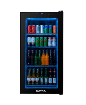 Enfriador de Bebidas Zermatt para 119 Latas Color Negro con Puerta de Cristal Templado – Supra – El Tío Sam Puerto Vallarta