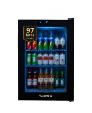 Enfriador de Bebidas Lugano para 97 Latas Color Negro con Puerta de Cristal Templado – Supra – El Tío Sam Puerto Vallarta