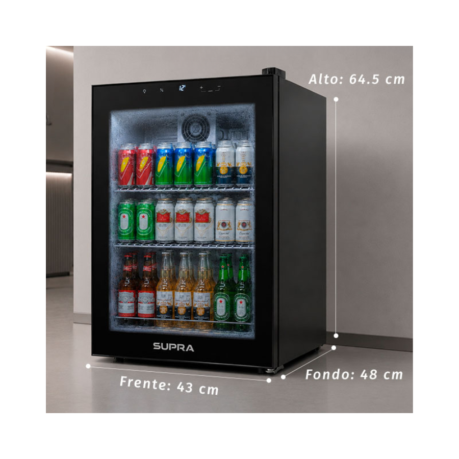 Enfriador de Bebidas Lugano para 97 Latas Color Negro con Puerta de Cristal Templado – Supra – El Tío Sam Puerto Vallarta - Imagen 4