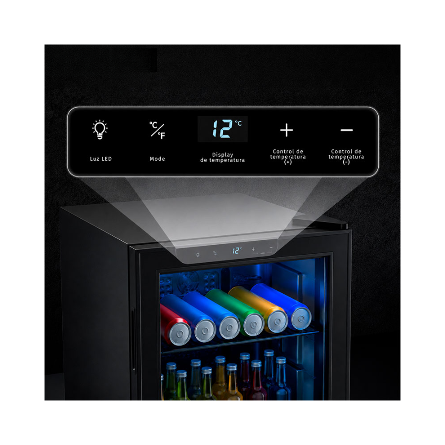 Enfriador de Bebidas Lugano para 97 Latas Color Negro con Puerta de Cristal Templado – Supra – El Tío Sam Puerto Vallarta - Imagen 3