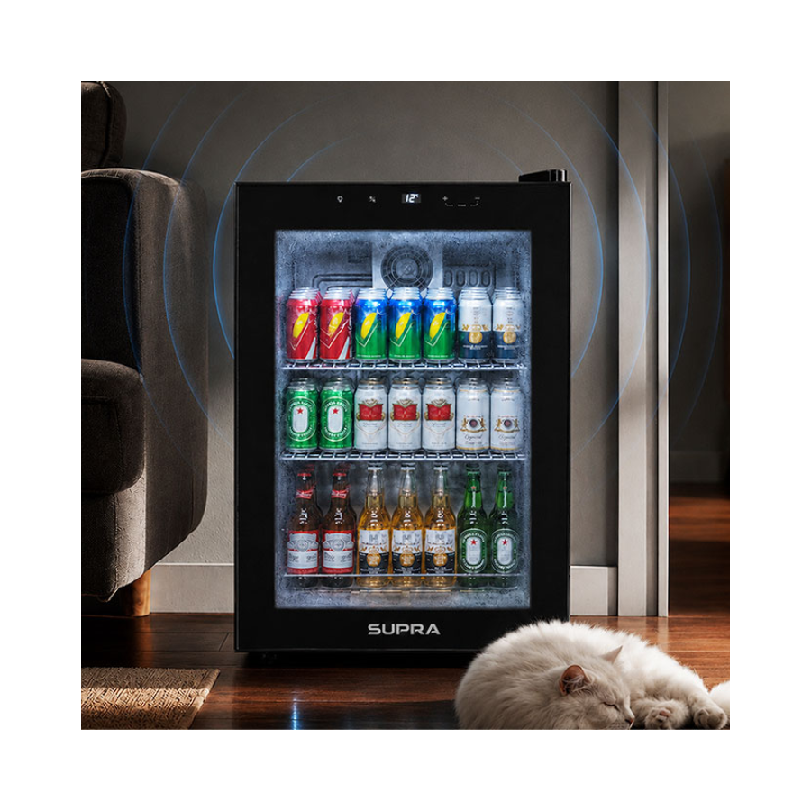 Enfriador de Bebidas Lugano para 97 Latas Color Negro con Puerta de Cristal Templado – Supra – El Tío Sam Puerto Vallarta - Imagen 2