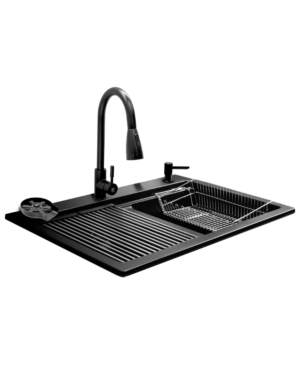 Paquete de Tarja de Cuarzo Negro con Mezcladora y Glass Rinser – KELE – KELEGO 4 BLACK – El Tío Sam Puerto Vallarta
