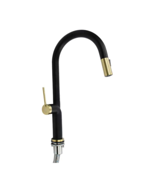 Mezcladora Monomando Extraíble Negro y Dorado – KELE – KSS1234-BK/GD – El Tío Sam Puerto Vallarta