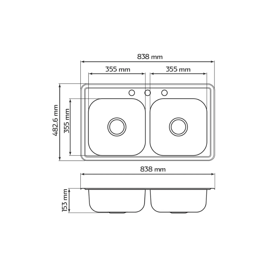 Tarja Doble de Acero Inoxidable con 3 Barrenos 83.8 × 48.26 cm – KELE – DT8448-30 – El Tío Sam Puerto Vallarta - Imagen 2
