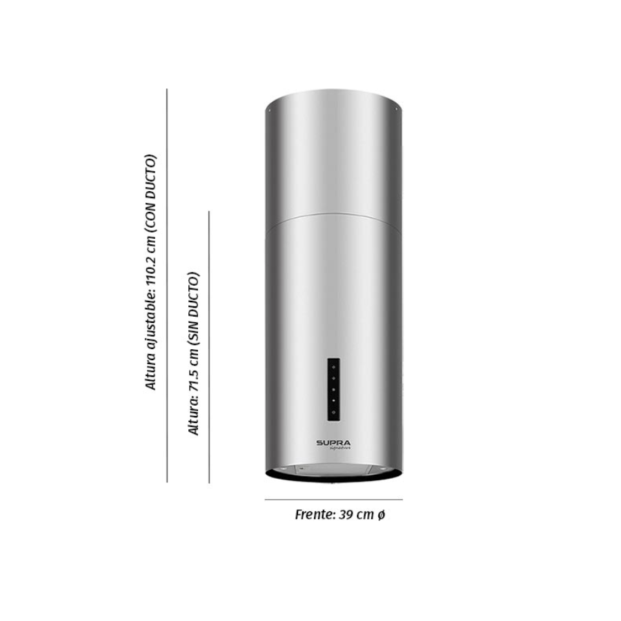 Campana Extractora Cilíndrica de Isla 40 cm – SUPRA Signature – TOSCANA SILVER – El Tío Sam Puerto Vallarta - Imagen 3